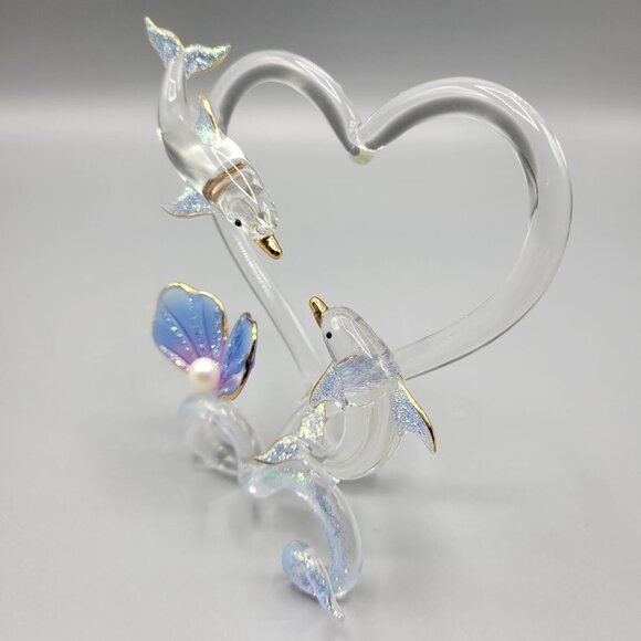 Handcrafted Glass Dolphin Figurine Sparkly Flower Accent Love Valentine Gift - Picture 8 of 10